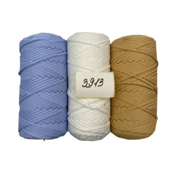 Набор из полиэфирных шнуров 3_913, 4 мм 100 м, 3 штуки (сахара, белый, голубой)