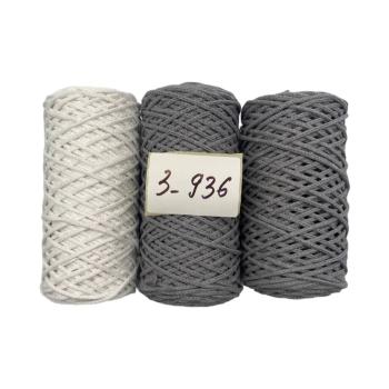 Набор из хлопковых шнуров 3_936, 3 мм 100 м, 3 штуки (пепельный 2 шт., белый)