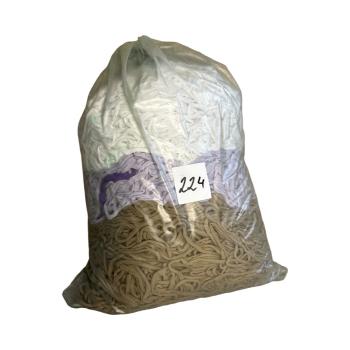 №224 Путанка, вторичная трикотажная  пряжа в мешке 5 кг (сирень, белый, светло-коричневый резинка)