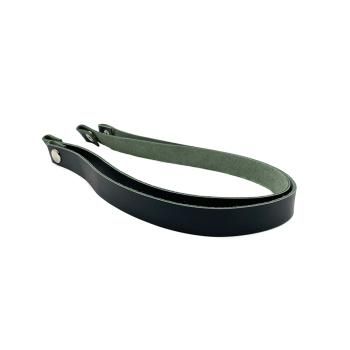 РКС-1 Кожаные ручки для сумки с серебряными кнопками (цена за пару), 49 см, Чёрно-зеленый