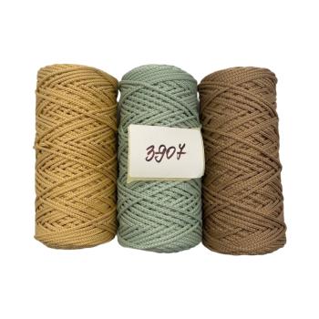 Набор из полиэфирных шнуров 3_907, 3 мм 100 м, 3 штуки (пралине, сахара, пыльная мята)